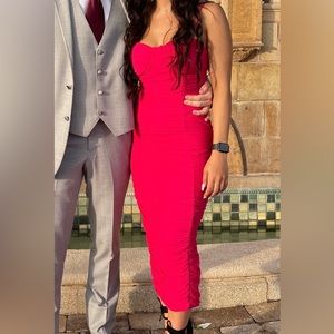 Raspberry Corset Mesh Midi Dress